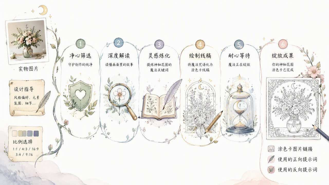 神秘花园风格涂色卡生成